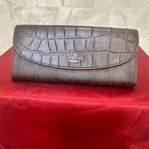 Coach Brown and Burgundy Crocodile Embossed Wallet